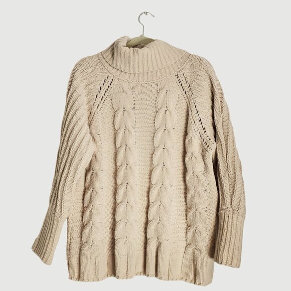 Cozy Neutral Cable Knit Oversize Sweater Women Size S - Picture 1 of 7